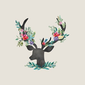 9" Happy & Bright  Original Floral Deer / Taupe
