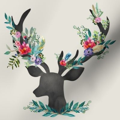 8" Happy & Bright  Original Floral Deer - Taupe