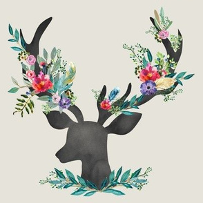 8" Happy & Bright  Original Floral Deer - Taupe