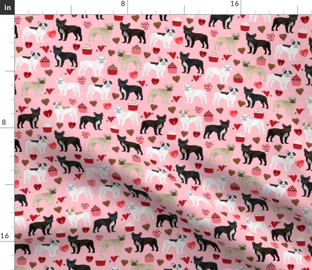 frenchies valentines fabric pink french bulldog valentines day love design