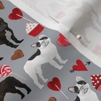 frenchies valentines fabric grey french bulldog valentines day love design