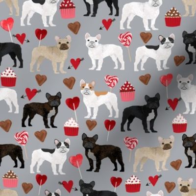 frenchies valentines fabric grey french bulldog valentines day love design