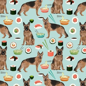 german shepherd noodles and sushi design cute dogs fabric food pattern