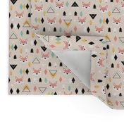 Geometric fox and pine tree illustration pattern XS