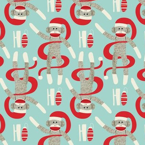 Sock Monkey Santa - Retro Christmas Aqua