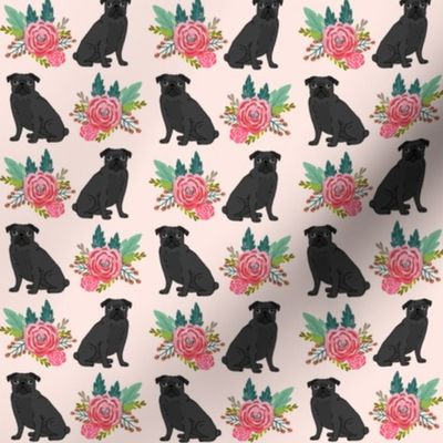 black pug florals black pug flowers design cute dogs design best pug dog fabric