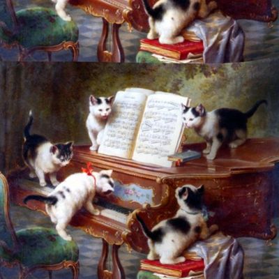 cats kittens grand pianos music scores sheet notes books playing musical vintage retro