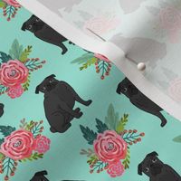 black pug floral fabric aqua mint pug design best pugs fabric