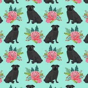 black pug floral fabric aqua mint pug design best pugs fabric