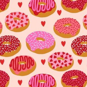 donuts valentines day love design cute valentines love fabric donuts food hearts