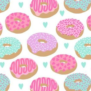 donuts valentines day love design cute valentines love fabric donuts food hearts pastel pastels fabric