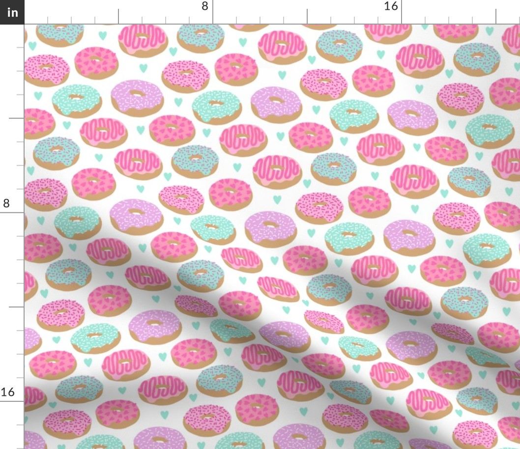 donuts valentines day love design cute valentines love fabric donuts food hearts pastel pastels fabric