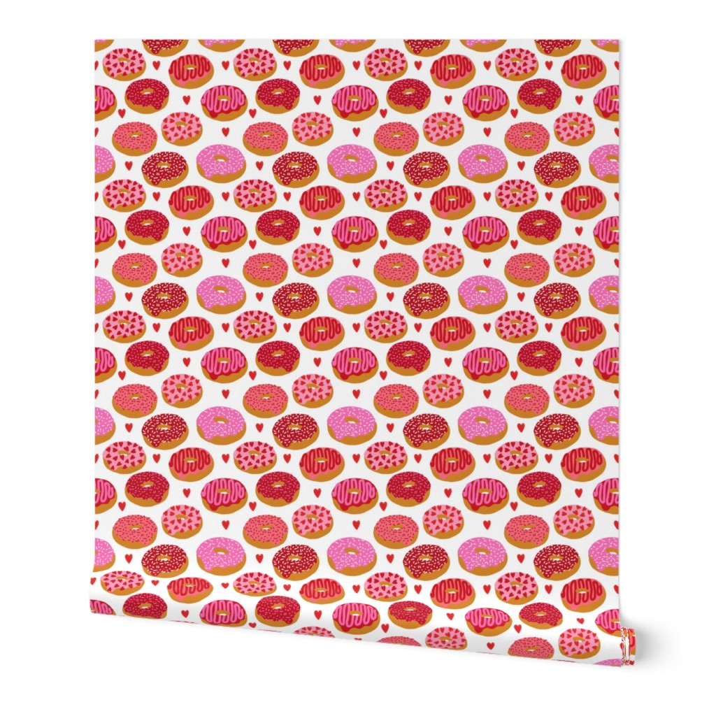 donuts valentines day love design cute valentines love fabric donuts food hearts red and pink valentines fabric