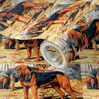 dogs bloodhounds hounds forests trees autumn leaves vintage retro animals