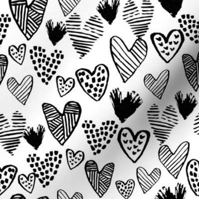 black and white hearts fabric valentines love design cute valentines day love hearts