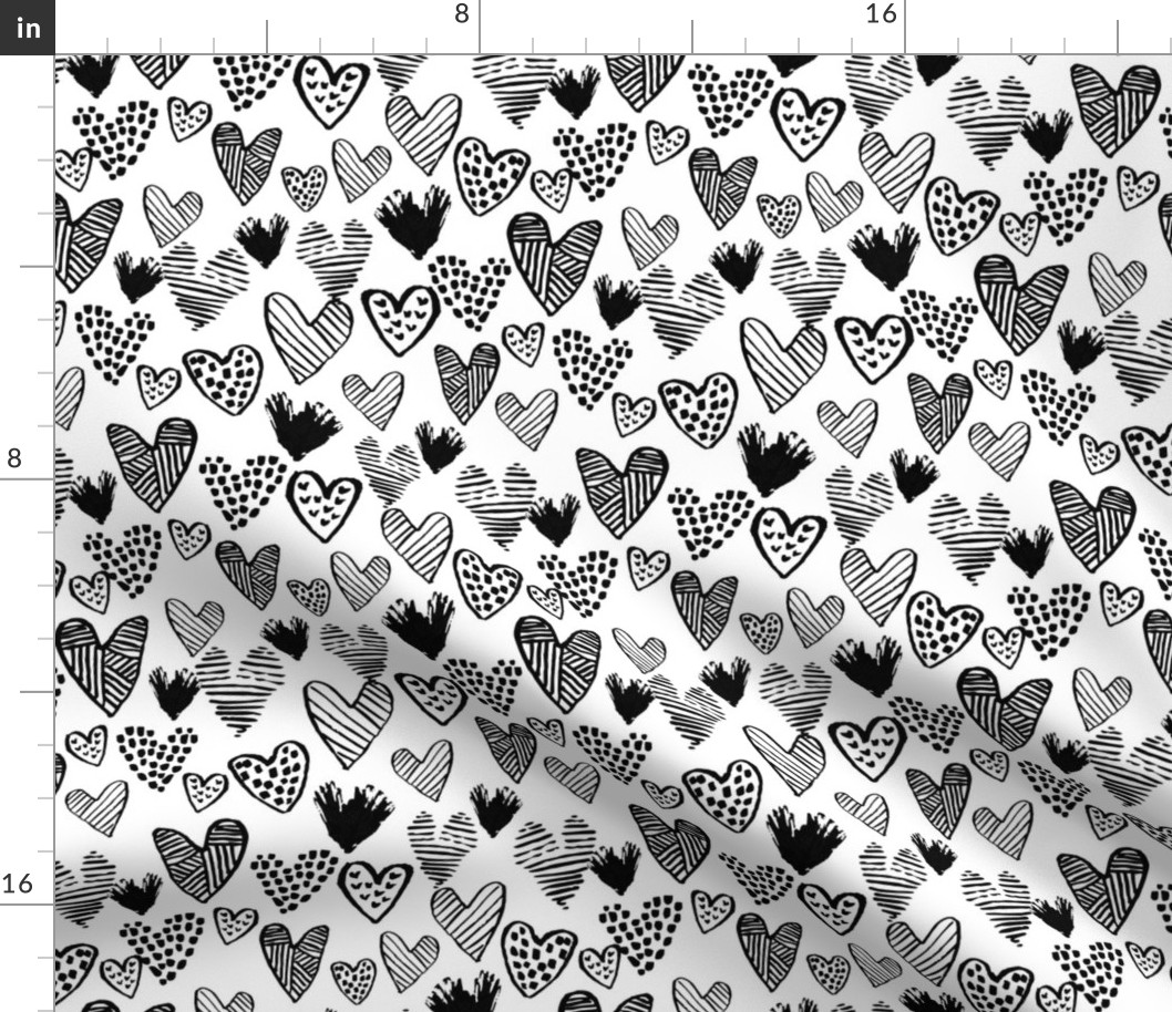 black and white hearts fabric valentines love design cute valentines day love hearts