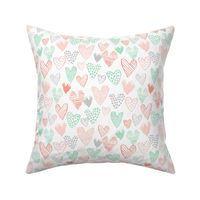 coral and mint hearts fabric valentines love design cute valentines day love hearts