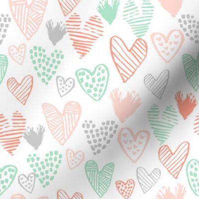 coral and mint hearts fabric valentines love design cute valentines day love hearts