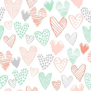 coral and mint hearts fabric valentines love design cute valentines day love hearts