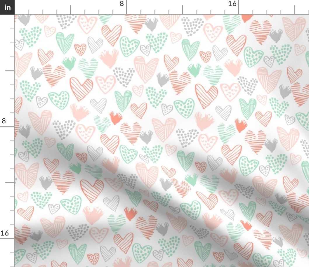 coral and mint hearts fabric valentines love design cute valentines day love hearts