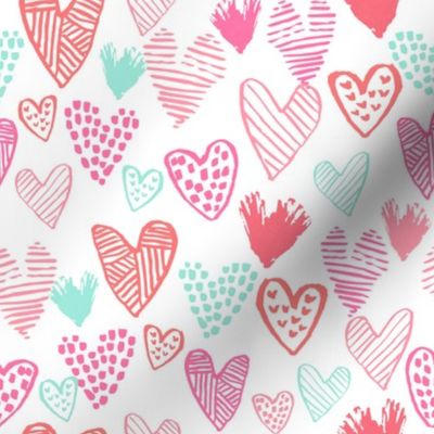 pink and mint hearts fabric valentines love design cute valentines day love hearts