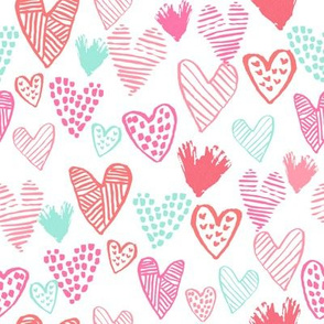 pink and mint hearts fabric valentines love design cute valentines day love hearts