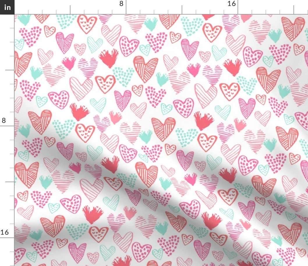 pink and mint hearts fabric valentines love design cute valentines day love hearts