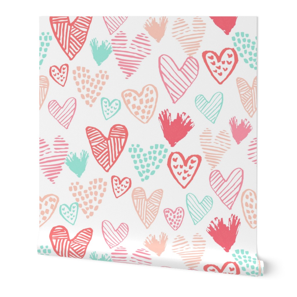 blush pink and mint hearts fabric valentines love design cute valentines day love hearts