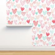 blush pink and mint hearts fabric valentines love design cute valentines day love hearts