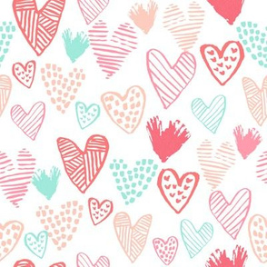 blush pink and mint hearts fabric valentines love design cute valentines day love hearts