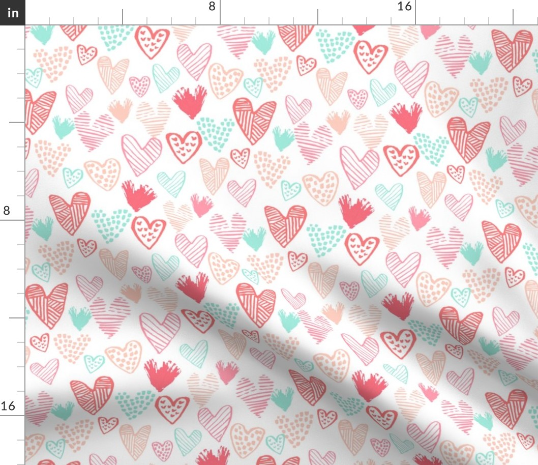 blush pink and mint hearts fabric valentines love design cute valentines day love hearts