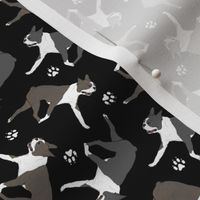 Tiny Trotting Boston Terriers and paw prints - black