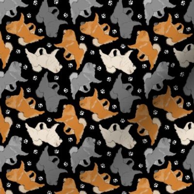 Tiny Trotting Chow Chow and paw prints - black