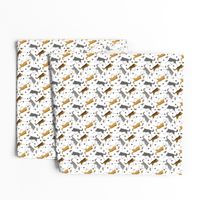 Tiny Trotting smooth coated Collies and paw prints - white