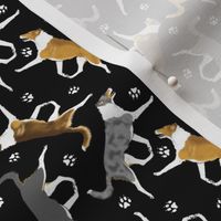 Tiny Trotting smooth coated Collies and paw prints - black