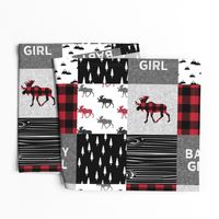 baby girl quilt top (90) || plaid moose wholecloth camping