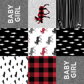 baby girl quilt top (90) || plaid moose wholecloth camping