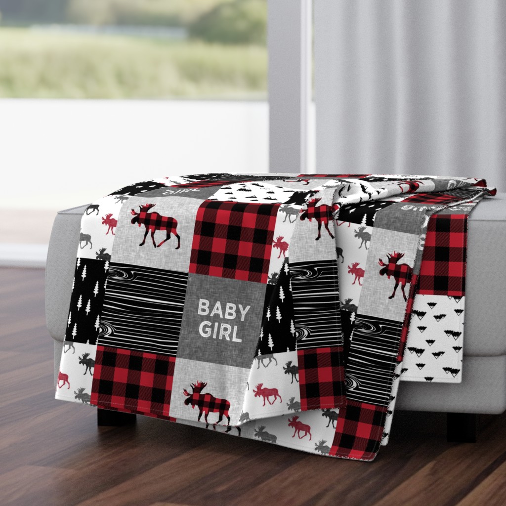 baby girl quilt top || plaid moose wholecloth camping