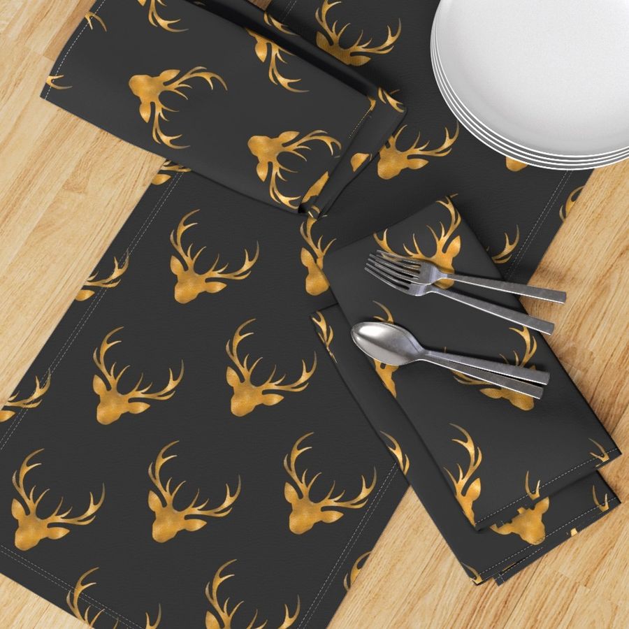 Gold Painted Stag Heads - On Charcoal