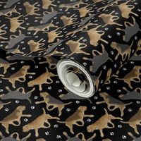 Tiny Trotting Otterhounds and paw prints - black