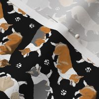 Tiny Trotting Pembroke Welsh Corgis and paw prints - black