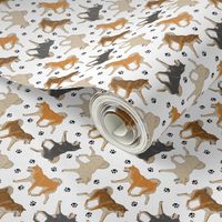 Tiny Trotting Shiba Inu and paw prints - white