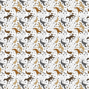 Tiny Trotting Whippets and paw prints - white