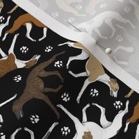 Tiny Trotting Whippets and paw prints - black