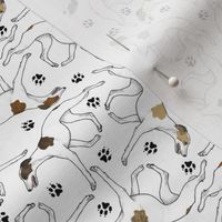 Tiny Trotting Whippets and paw prints E - white
