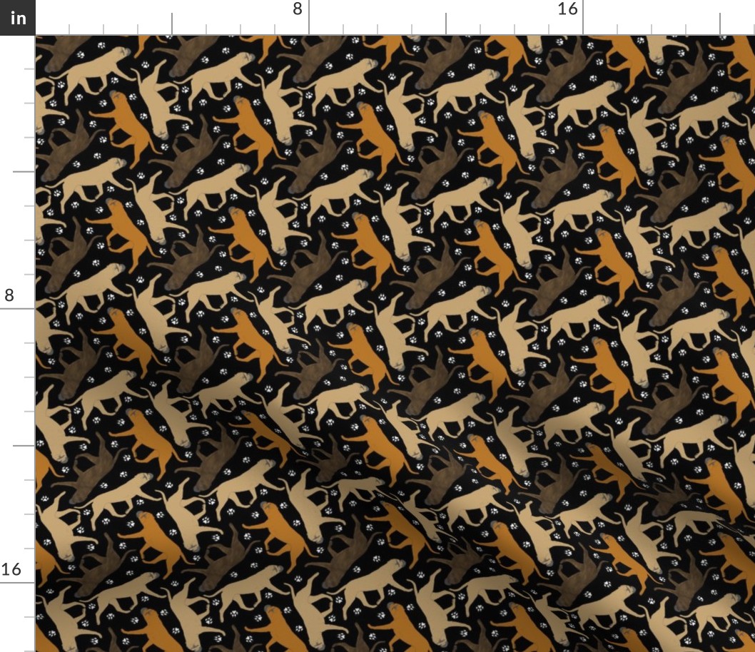 Tiny Trotting Bullmastiffs and paw prints - black