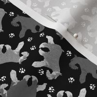 Tiny Trotting Miniature Schnauzers and paw prints - black