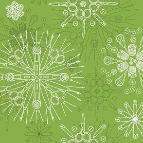 Greenery sewing notions in snowflake mandalas