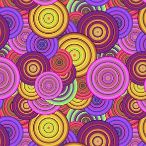 CRAZY RAINBOW CIRCLES PSYCHEDELIC original Pink burgundy corn yellow