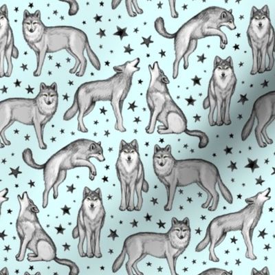 Wolves and Stars on Light Blue